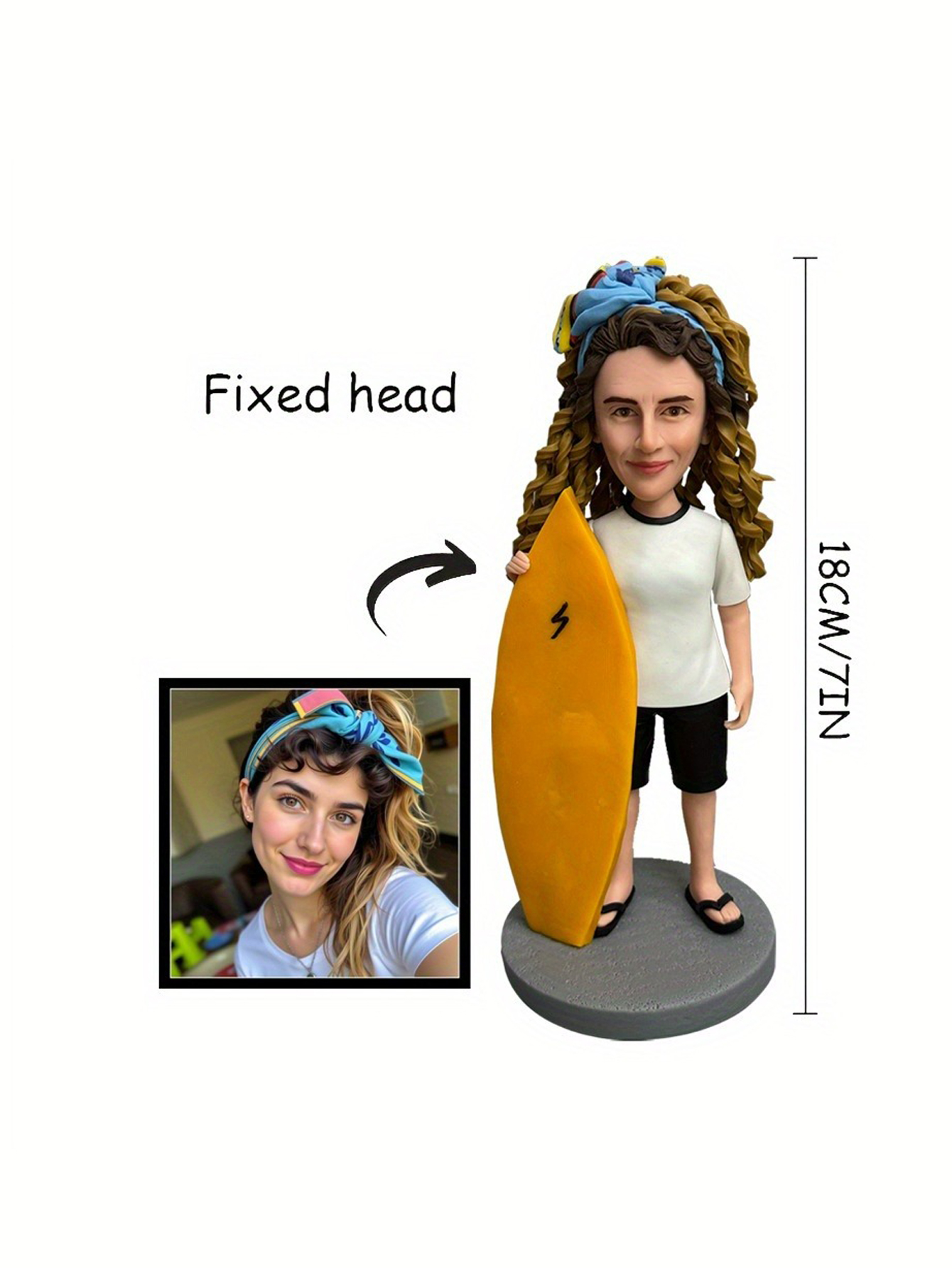 A custom bobblehead doll, personalized clay-style figurine